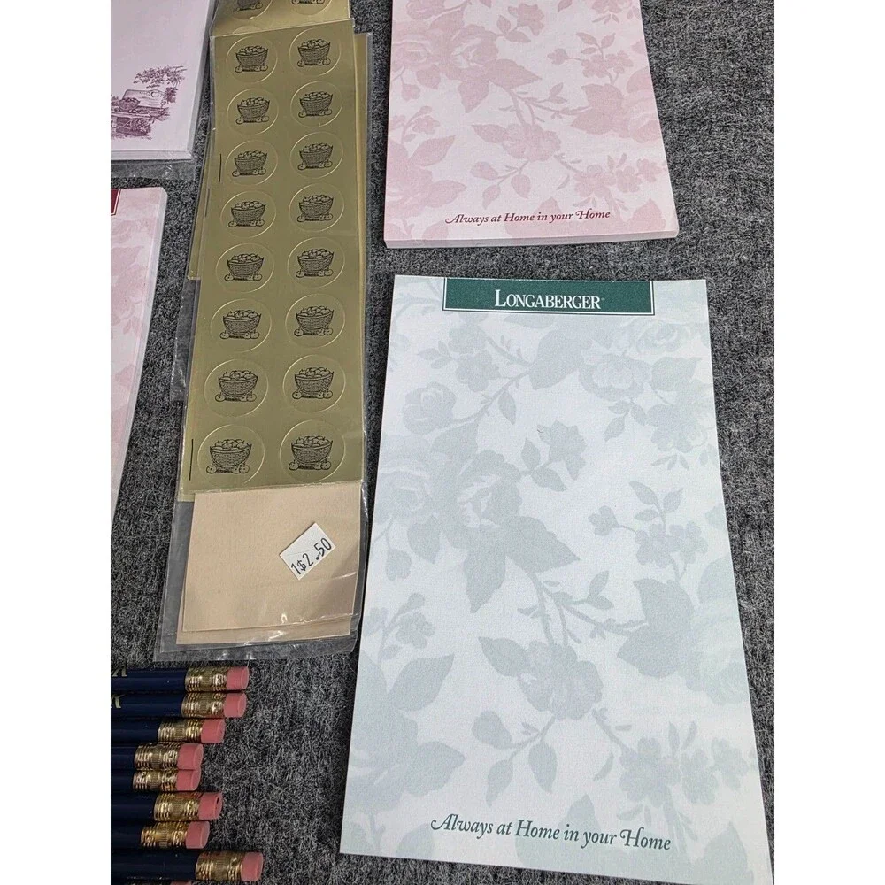 Longaberger Stationery Lot Notepads Note Cards Pencils Stickers Accessories